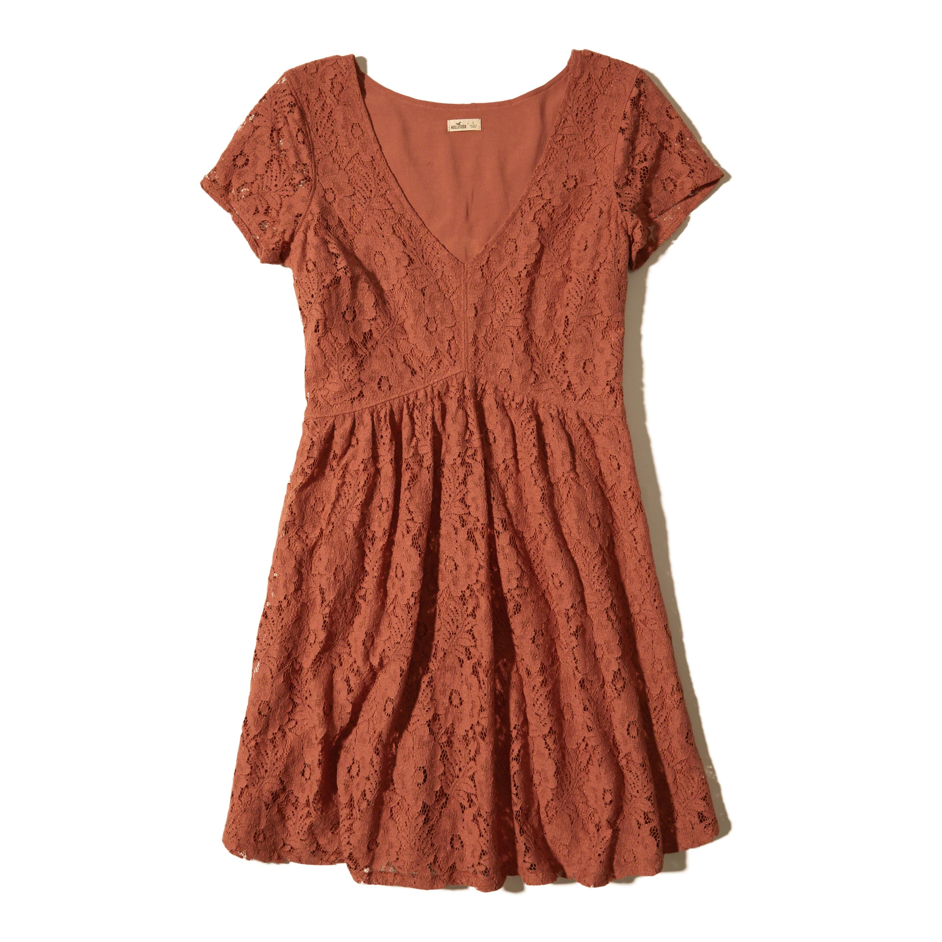 Hollister V-neck Lace Skater Dress in Blue | Lyst